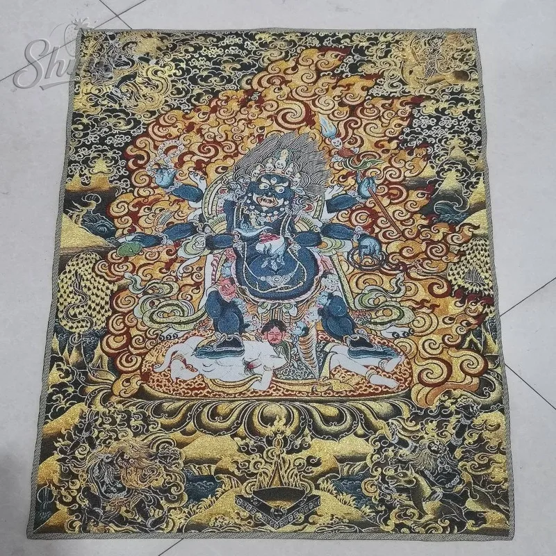 

The Six-Armed Guardian Mahakala Brocade Tibetan Tangka Embroidery Painting Gold Thread Embroidery Decorative Hanging Pictures