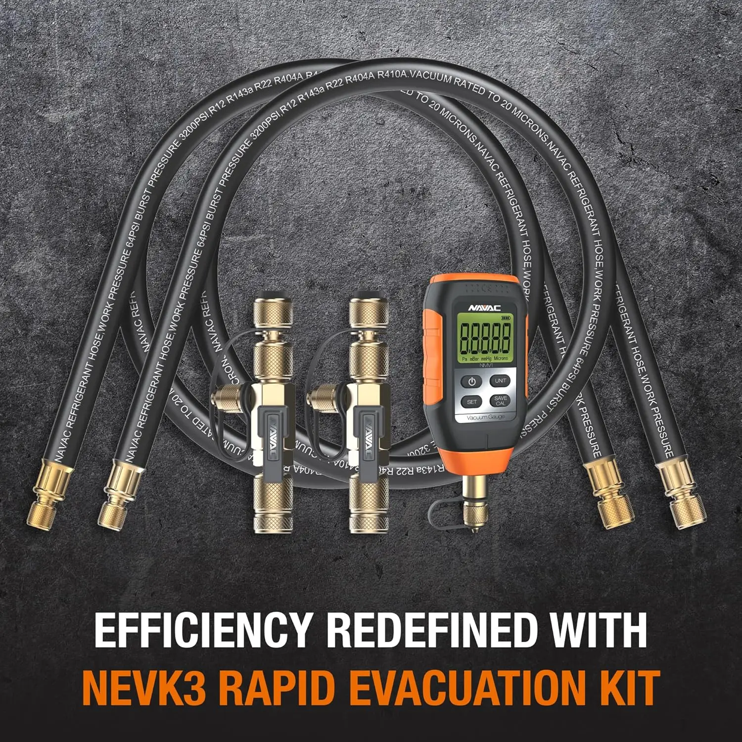 Rapid Evacuation Kit - Valve Core Removal Tool Set with 1/4″ & 5/16″ VCRT, 3/8″ to 1/4″ & 1/2″ to 1/4″ Fittings, Mic
