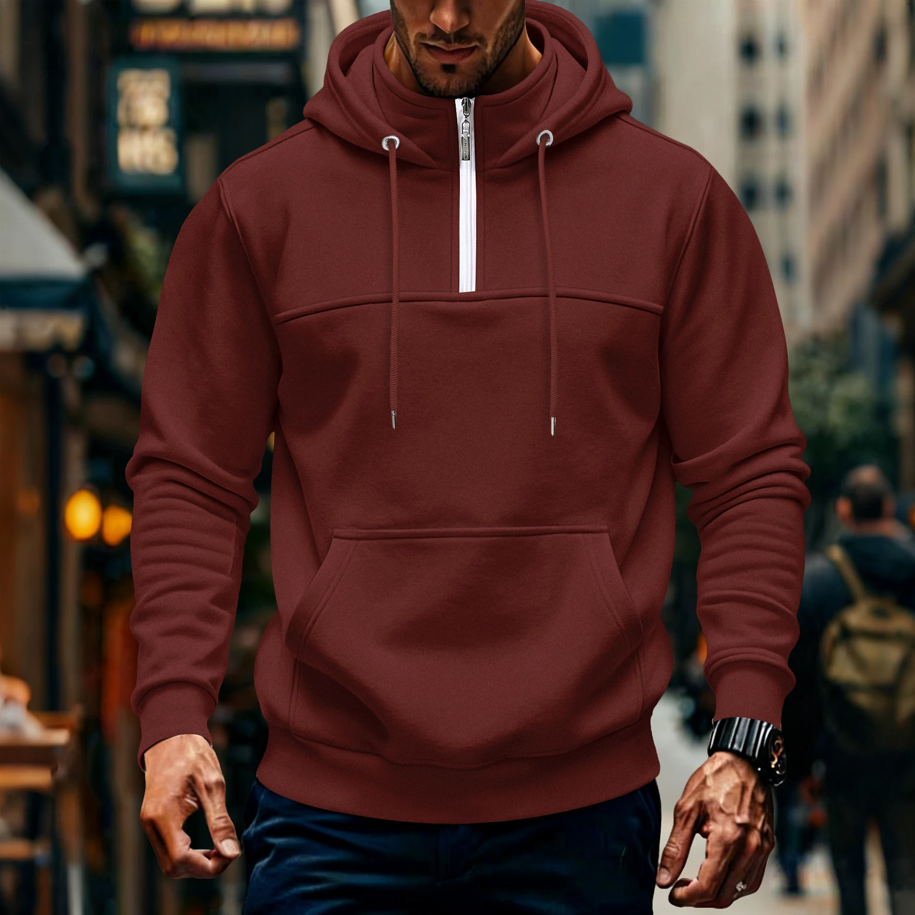 Grenzüberschreitender neuer Herbst-Winter-Freizeit-Sport-Hoodie für Herren mit Reißverschlusskragen im modischen Stil. – Detail 8