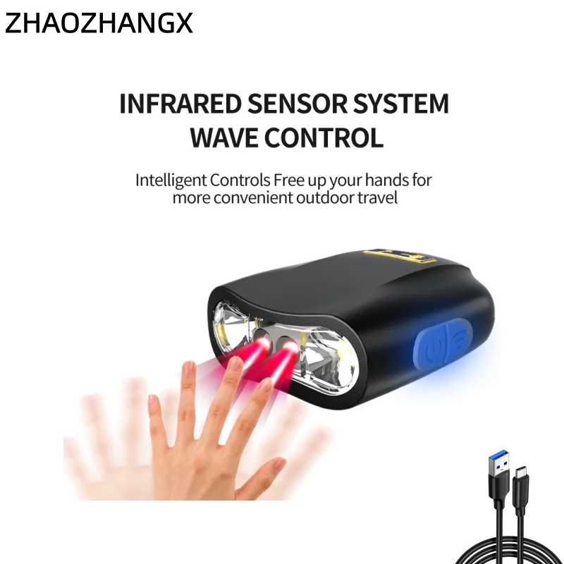 

ZHAOZHANGX LED Bright Super-Light All-Night Charging Fishing Bait Application Hat Brim Headband Lamp Inductive Headlamp