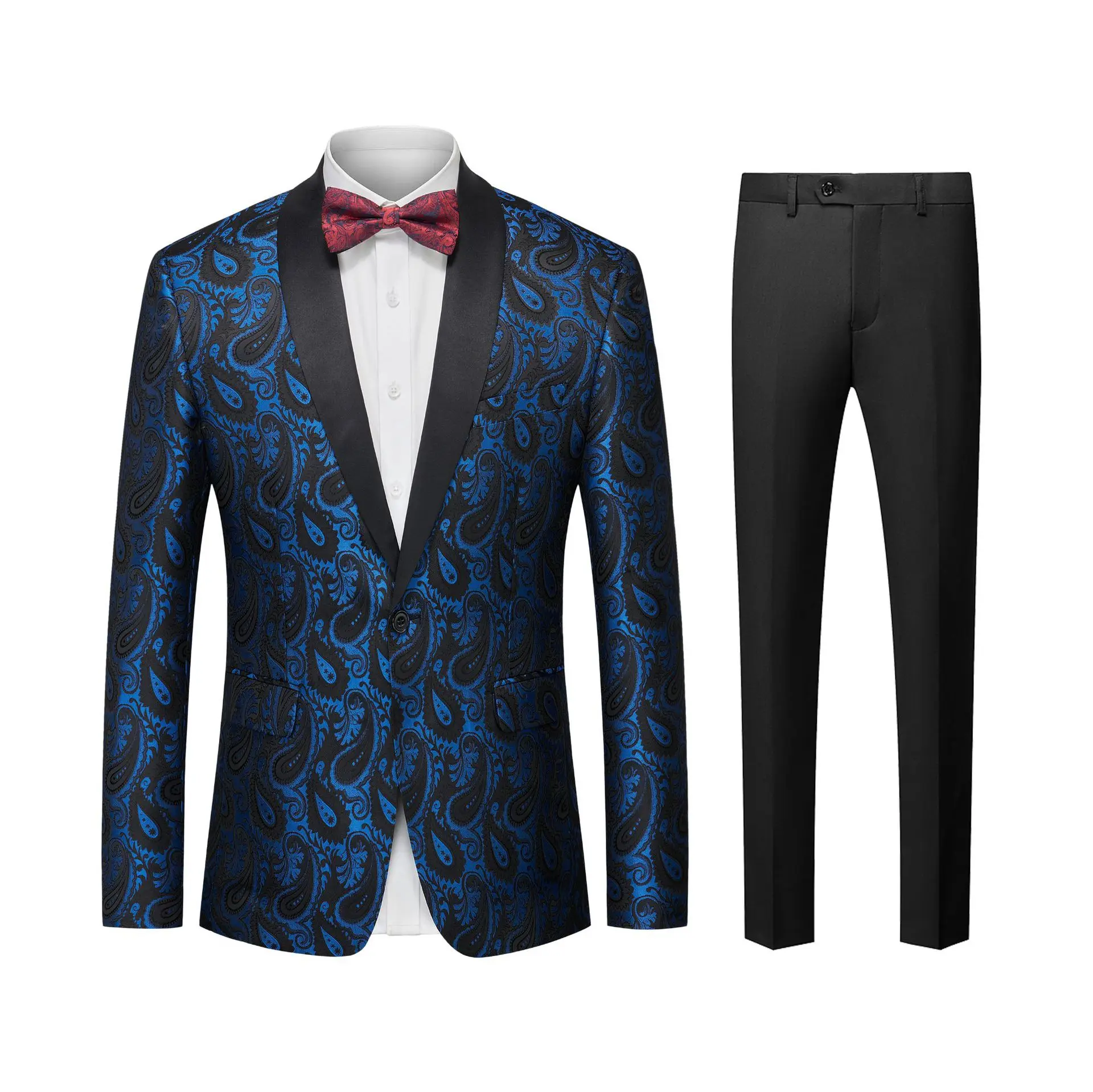 Men's Jacquard Tuxedo Fashion Suit Jacket Trousers Slim Fit Wedding Banquet