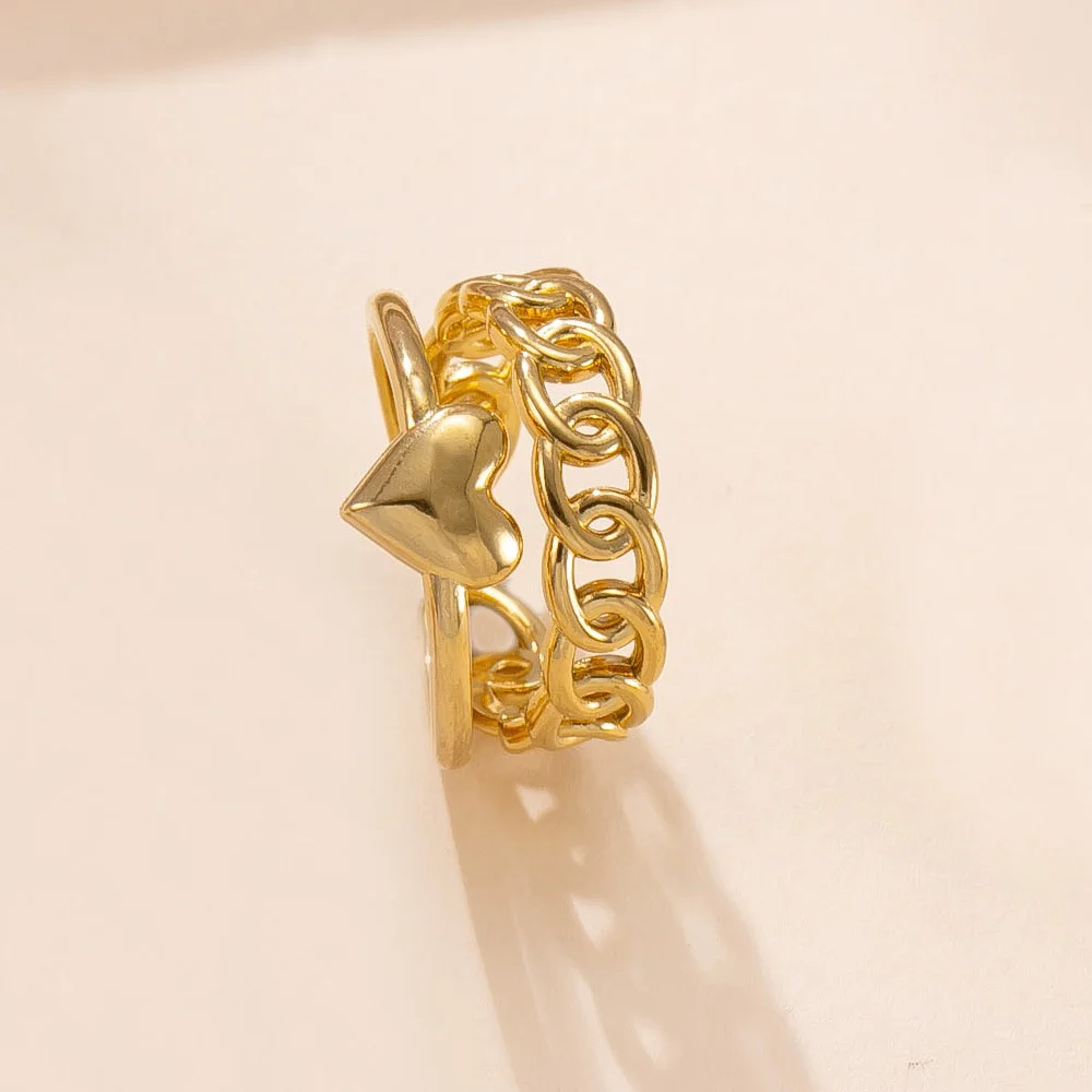 316L Stainless Steel Geometric Hollow Layered Wide Ring Metal Texture Waterproof Daily Simple Stylish Jewelry Women Never Fade