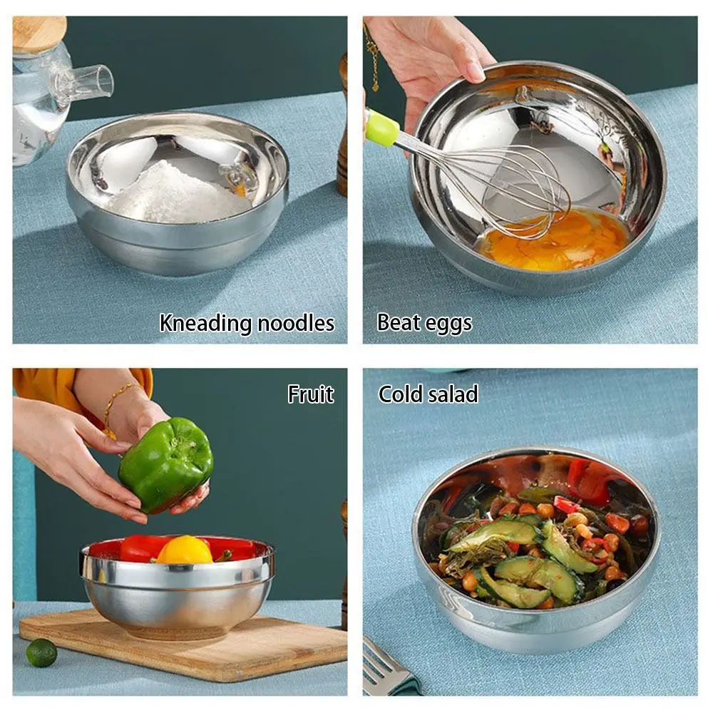1Pcs 304 Stainless Steel Stainless Steel Bowl Children's Canteen Double Layer Soup Rice Bowl Thickened 12/13/14/15/16/18cm