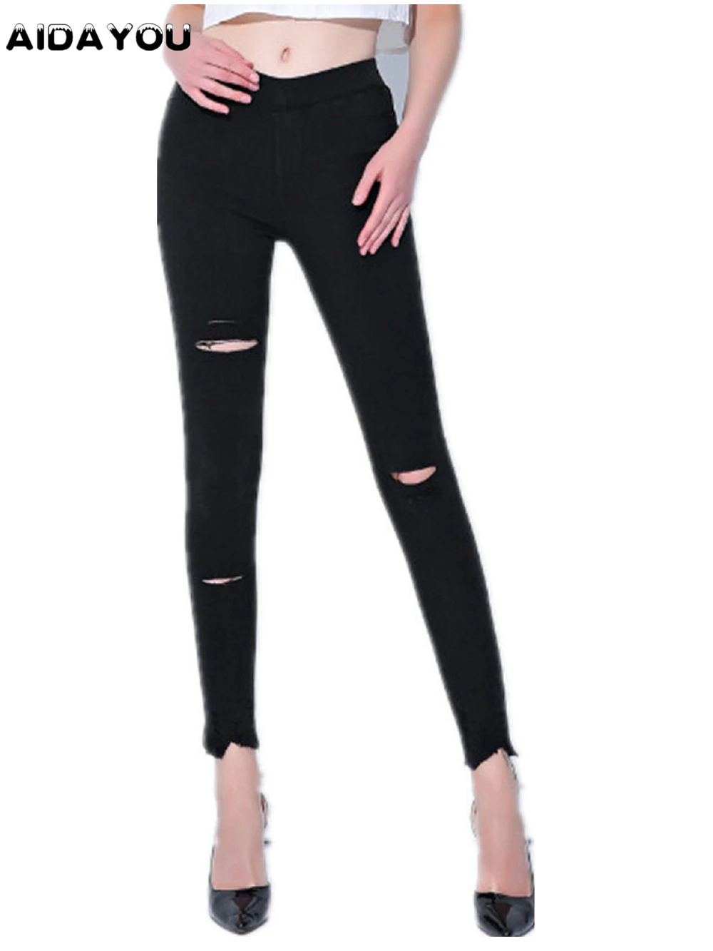 

Women Ripped Jeans Legging Vintage Pants Elastic Waist Distressed Trousers Super Comfy and Stretchy Denim Pants