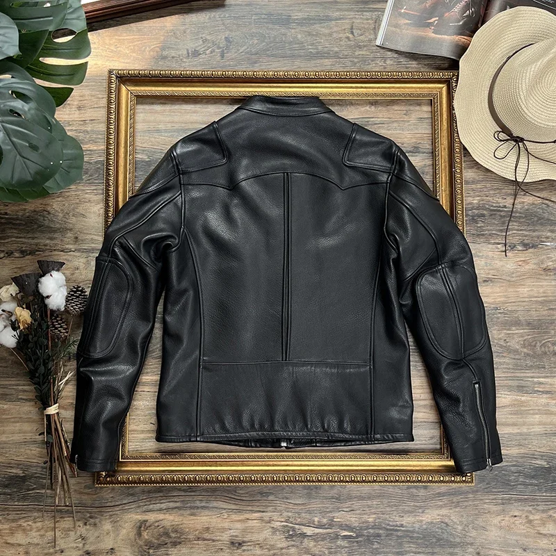 Tailor Brando Uncoated Full Grain Cowhide Venom Stand Collar Men's Biker Jacket