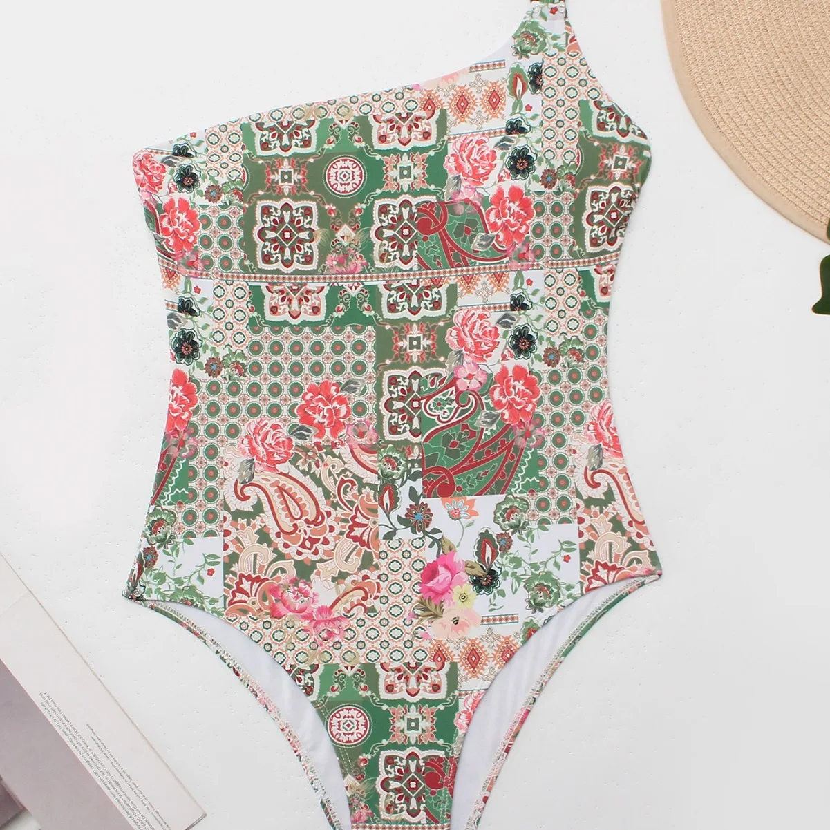 

Broken flower single shoulder backless Korean versatile and thin sports split beach sunscreen women's swimsuit