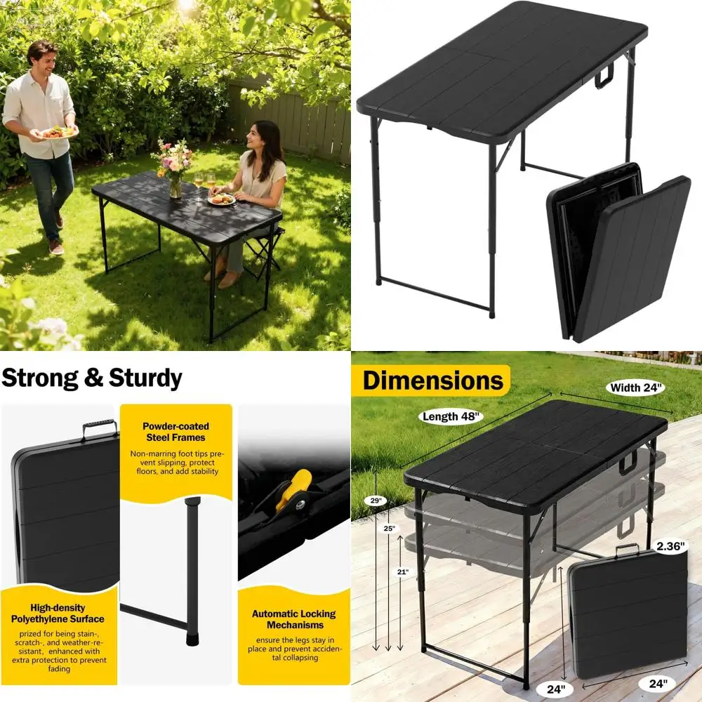 

Портативный складной стол с регулируемой высотой и ручкой для переноски - стальные ножки, усиленная конструкция, легкий вес, для вечеринок, обедов, свадеб
