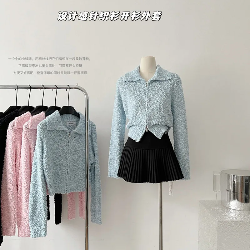 

Zipper Cardigan Women Vintage Autumn Fashion New Knit Short Sweater Korean Style Casual Jumper Aesthetic Harajuku Top