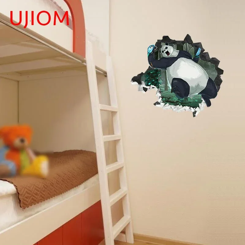 UJIOM for Anime Cute Panda Crack Wall Sticker Scratch Resistant Refrigerator Decals Personality Home Bedroom Accessories