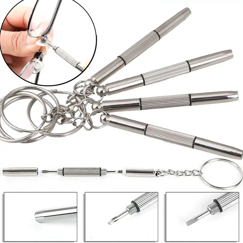 Portable Hand Steel Glasses Screwdriver Eyeglass Screwdriver Watch Repair Kit with Keychain Tools Precision Screwdriver Tools