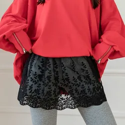 High Waist Lace Underskirt Slips Sweet Transparent Mesh Underskirt Slips Dress Short Embroidery Flower Lining Petticoat Women