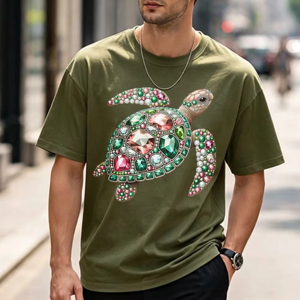 Bling Rhinestone Gem Sea Turtle Graphic Tee Unisex Cotton T Shirt Sparkly Crystal Turtle Ocean Animal Casual Streetwear Tops