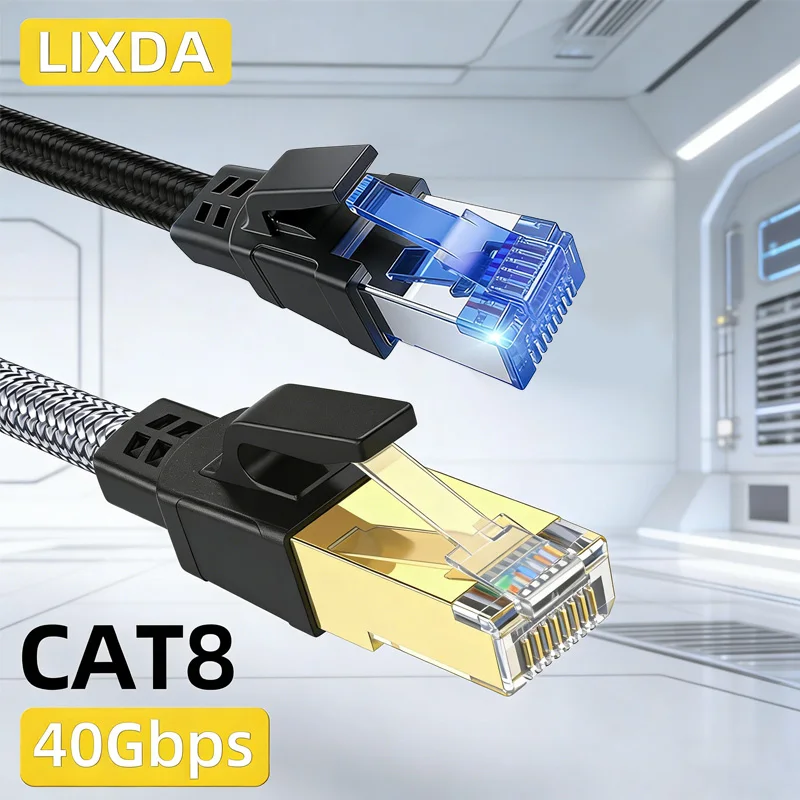 

Cat 8 Ethernet Cable RJ45 Nylon Braided Network Internet Lan Patch Cord 2m 5m 10m for Router Laptop Flat Cable Ethernet Cat8