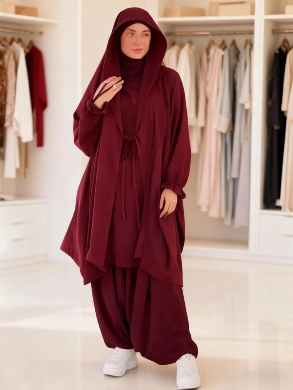 

Ид Мусульманский длинный химар Топ Брюки Комплект из 2 предметов Женская Абая Молитвенная одежда Полное покрытие Рамадан Кафтан Джеллаба Мусульманские ансамбли