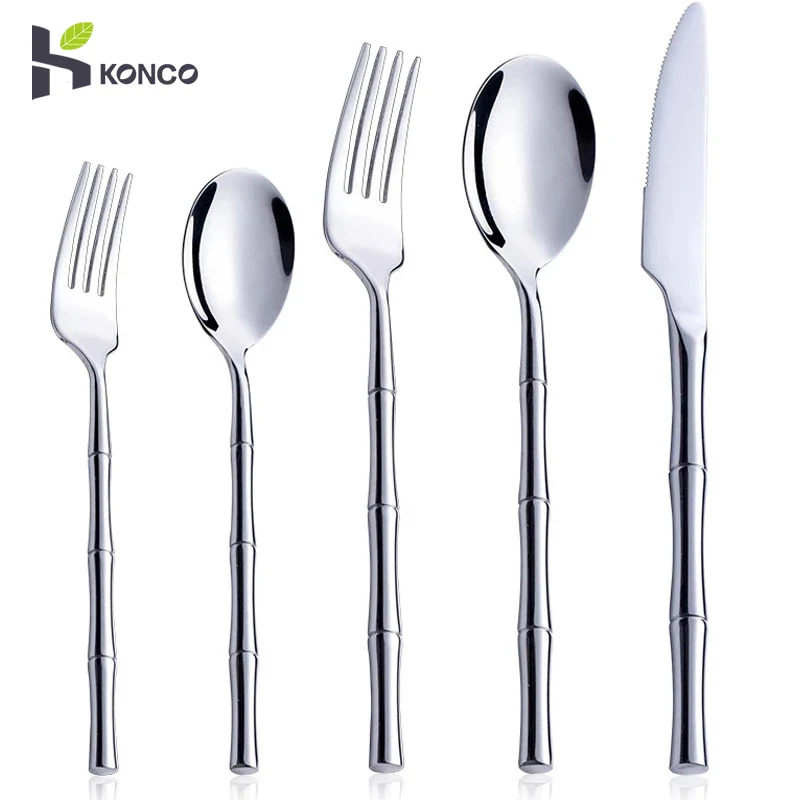 Cutlery Set Creative Bamboo Handle 304 Stainless Steel Western Tableware Steak Cutlery Knife Fork Spoon Dinnerware Flatware