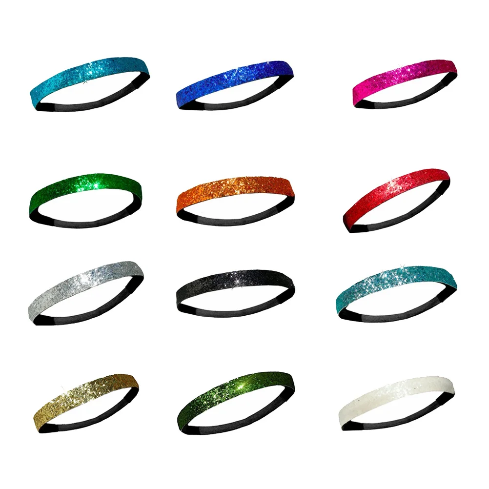 12 Pcs Candy Colored Sports Headband Elastic Creative Hair Bands Multicolor Headbands for Exercising Glitter Hairband