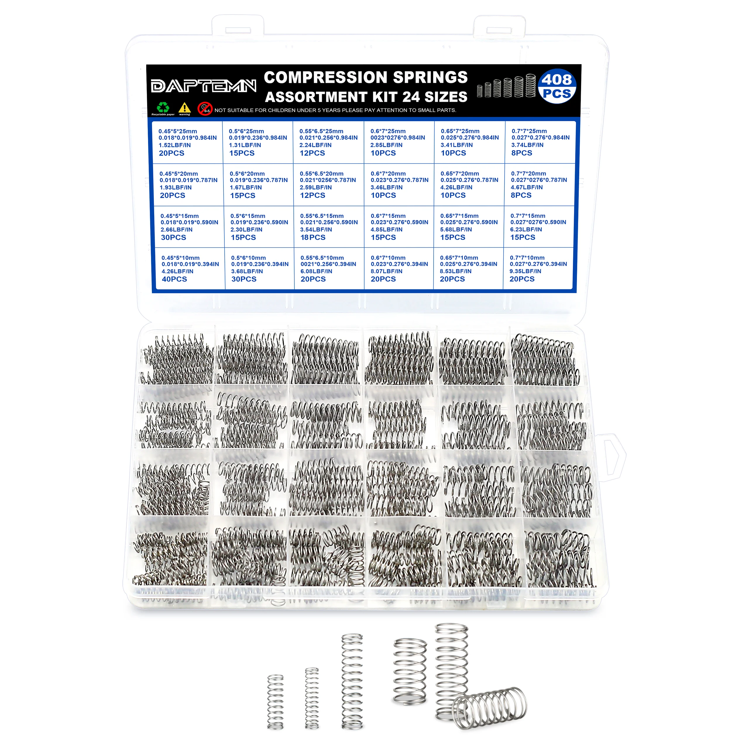 408pcs Mechanical Compression Springs Kit, 24 Sizes Stainless Steel Small Springs Pen Springs and Mini Springs（Length:10-25mm)