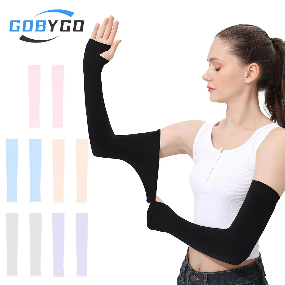 GOBYGO 1 Paar UV50+ Sonnenschutz-Ärmel Sommer-Eisärmel Dünne Atmungsaktive Ärmel Armschutz Kühlende Eisseide Ärmel Unisex