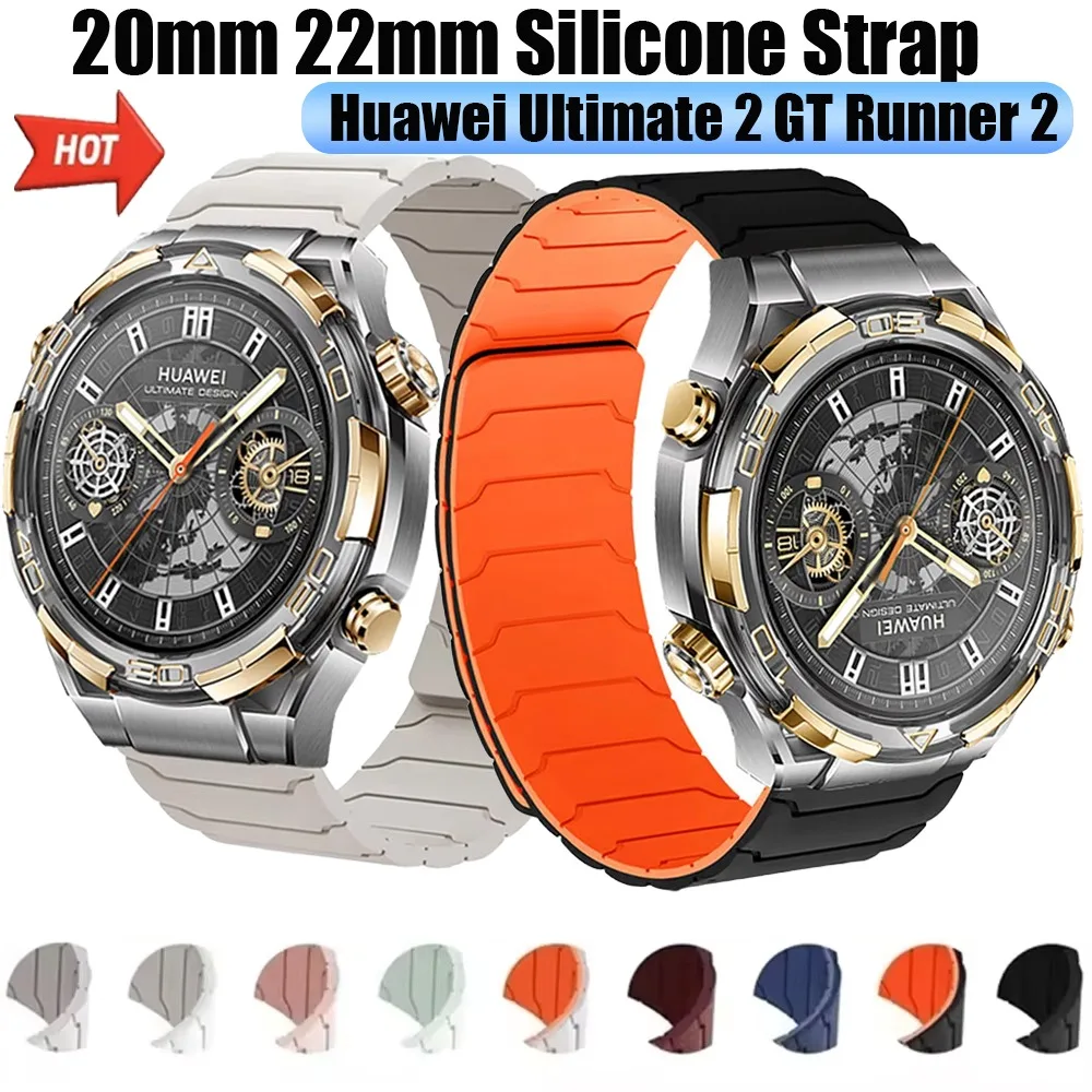 20mm 22mm Magnetic Silicone Strap for Huawei Ultimate 2 GT Runner 2 Breathable for Huawei 5 GT7-6 46mm Garmin Forerunner 170 70