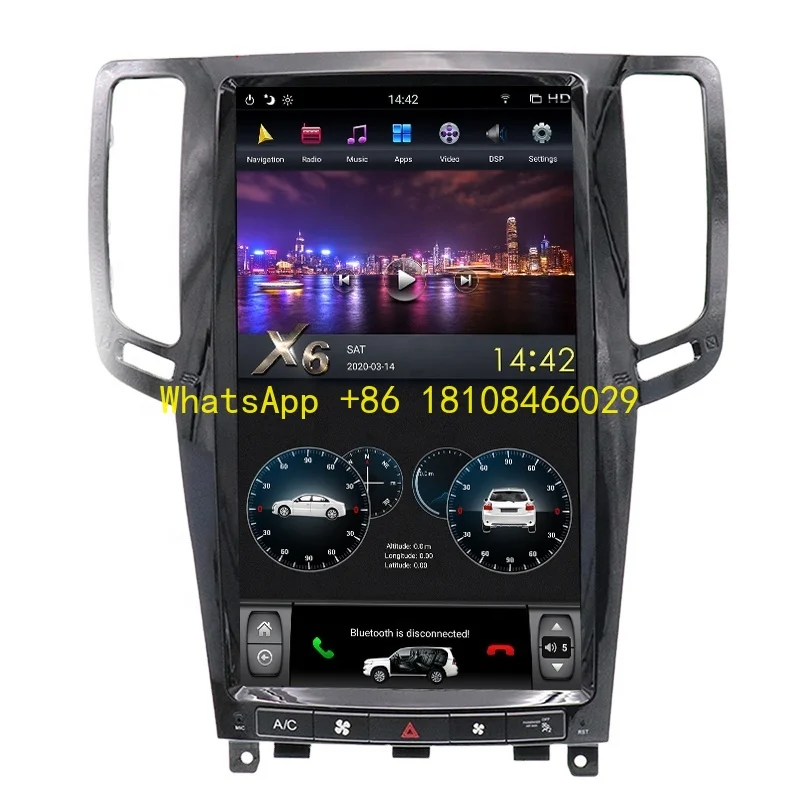 

13,6-дюймовое автомобильное видео Android 9,0 PX6 Tesla для Infiniti G25 G35 G37 2007-2013, стереорадио, GPS, поддержка Carplay 360, камера просмотра