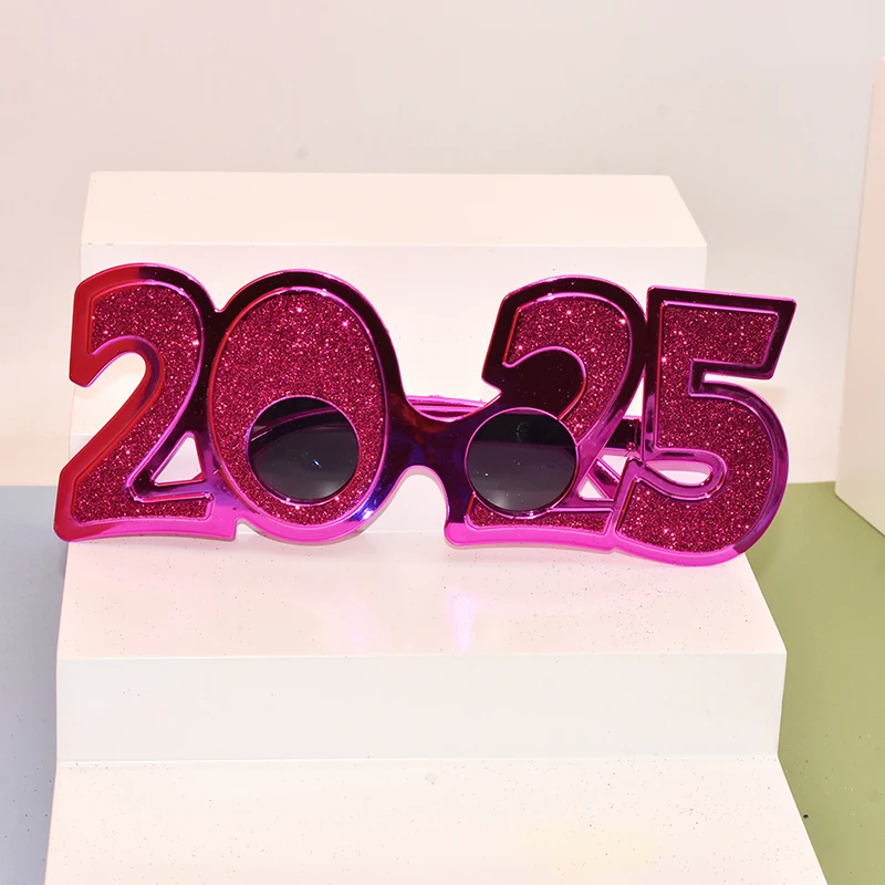 2025 จํานวนแว่นตา Happy New Year แว่นตาเพชร Glitter แว่นตาคอสเพลย์ Prop Xmas Party ตกแต่งแว่นตาตลก