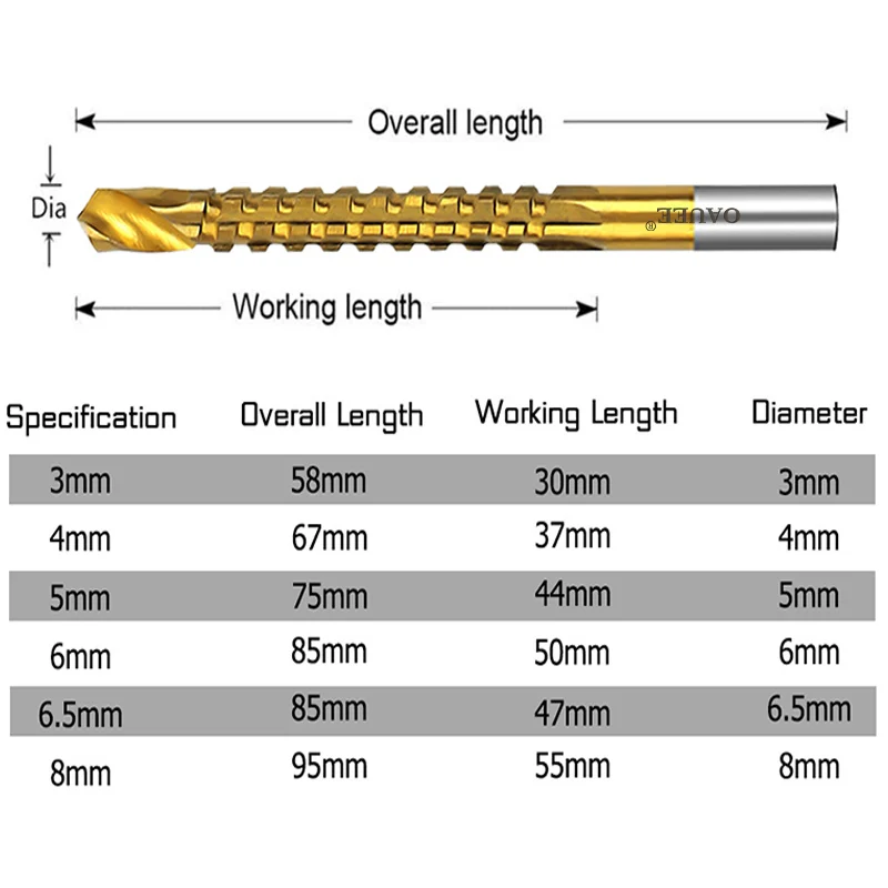 Titânio banhado Twist Broca Set, HSS Parafuso Thread Bit, Metric Composite Tap, Ferramentas de polimento de perfuração, serrilhada, 2 pcs, 3 pcs,