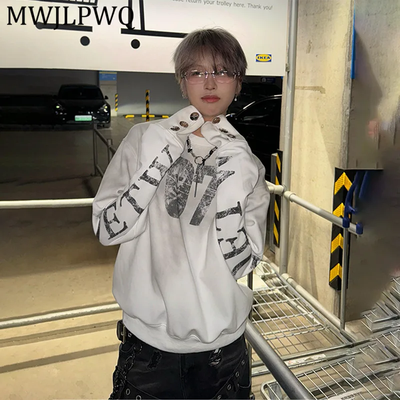 

MWJLPWQ American Men's White Crewneck Sweatshirt With Skull And Number 07 Print Gothic Streetwear Oversized Pullover Tops 16744