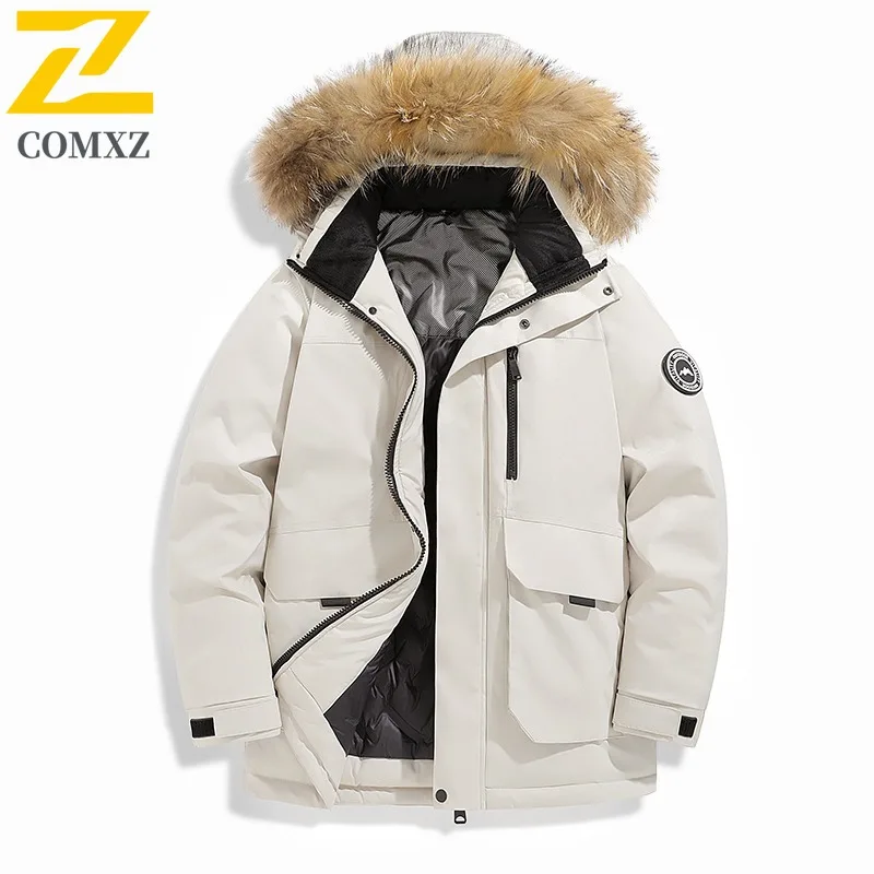 

COMXZ Men Down Jacket Winter New Loose Fit Plus Size Thickened Thermal Graphene Down Jacket White Duck Down outdoor sports Top