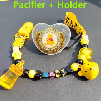 Disney 3D Topolino Bambola Divertimento Sicuro Clip per ciuccio per bambini Nome personalizzato Ciuccio in silicone senza BPA Regalo per il bagnetto del bambino 0-18 mesi