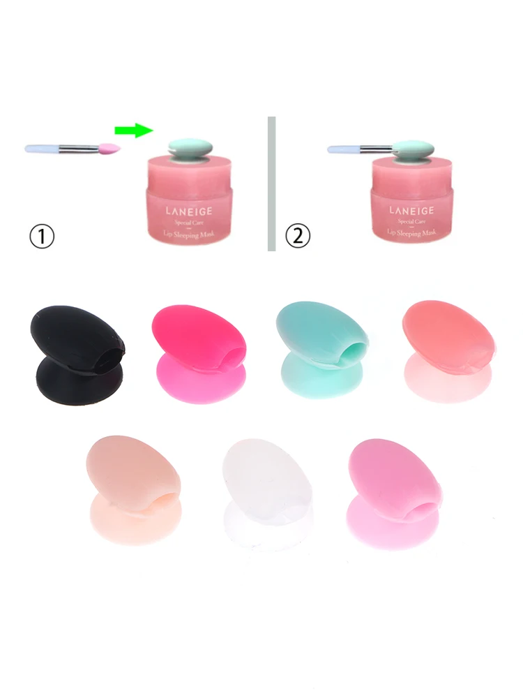 5pcs Lip Brush Holding Covers Lip Balms Lip Mask Brush With Sucker Dust Cover Cosmetic Makeup Brushes Lipstick Brush Storage Box