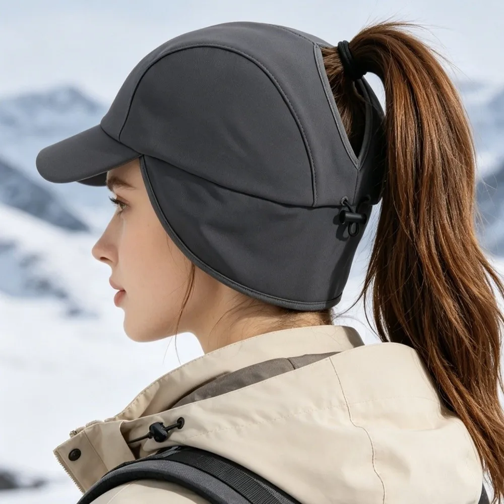 Simple Solid Color Winter Baseball Cap Warm Windproof Earmuffs Hat for Men Ponytail Hat Thick Ear Protection Hat Outdoor