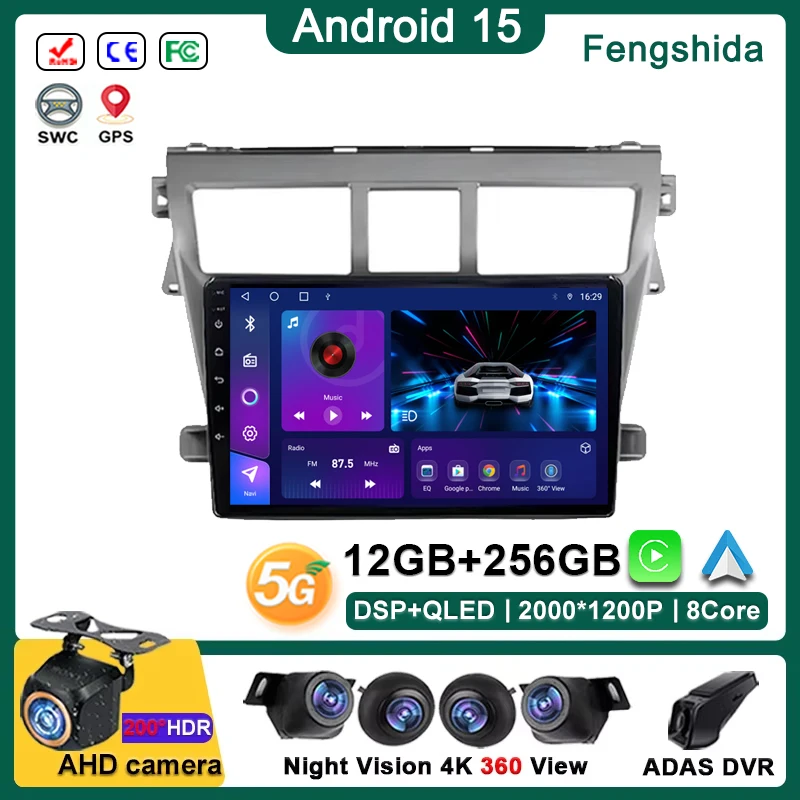 

Android 15 Multimedia For Toyota VIOS Yaris 2007 2008 2009 2010 - 2012 Car Player GPS Stereo Navigation Radio Screen Head Unit