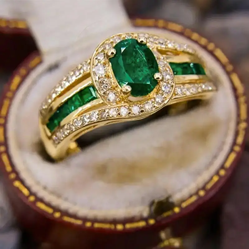 Huitan Gentle Women Ring Cross Design Inlaid Shiny Green Oval Cubic Zirconia Fashion Wedding Party Noble Accessories Jewelry
