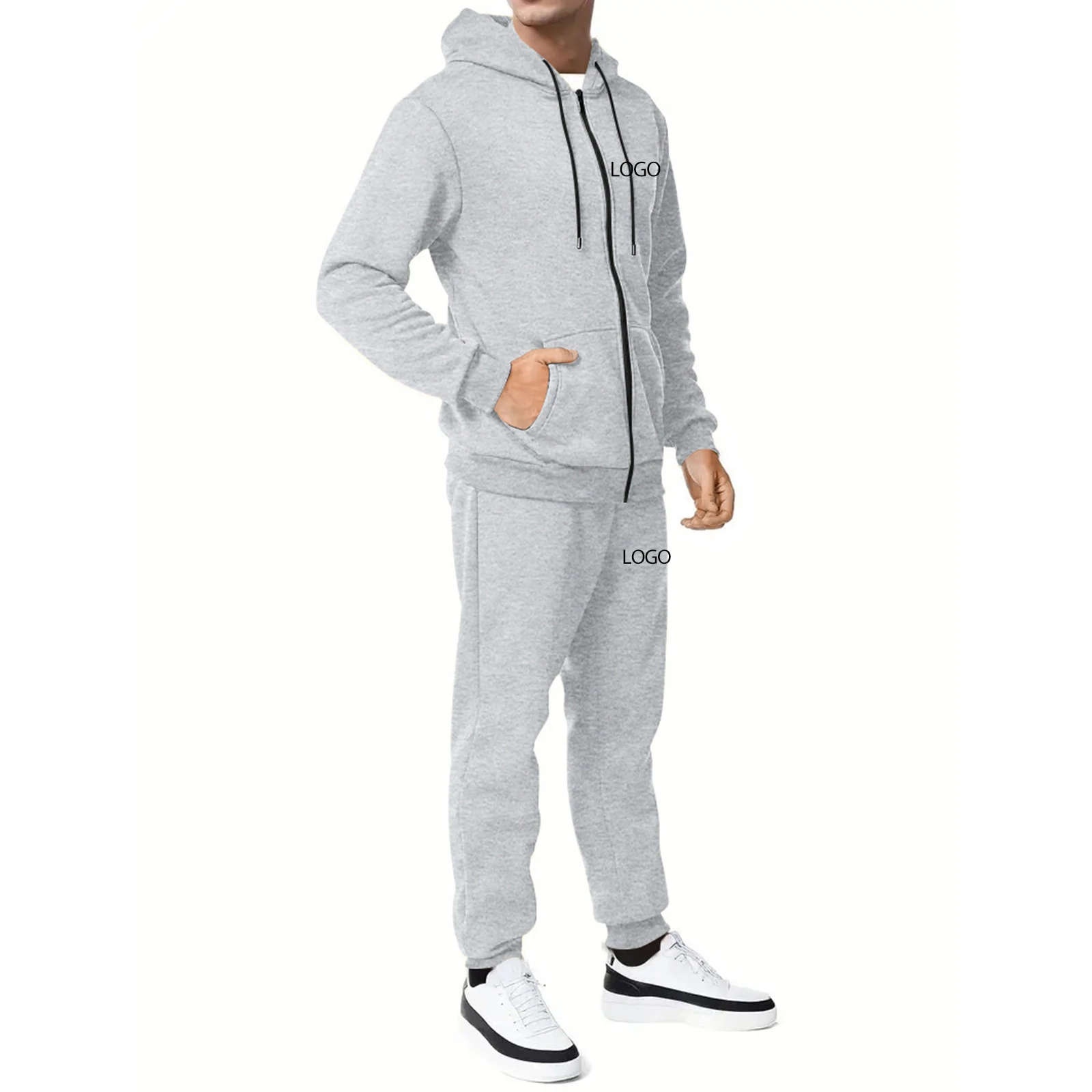 Individuell bedruckter Herren-Trainingsanzug, 2-teiliges Set, Kapuzenpullover mit Reißverschluss, Jogginghose, Sportbekleidung, Trainings-, Lauf-, Jogging- und Freizeitoutfit – Detail 12