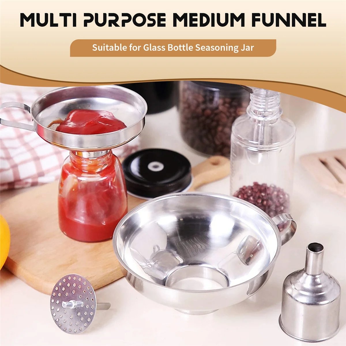 A25I 4 Pack Stainless Steel Kitchen Funnel Is Suitable for Glass Bottle Seasoning Jar for Transferring Liquid