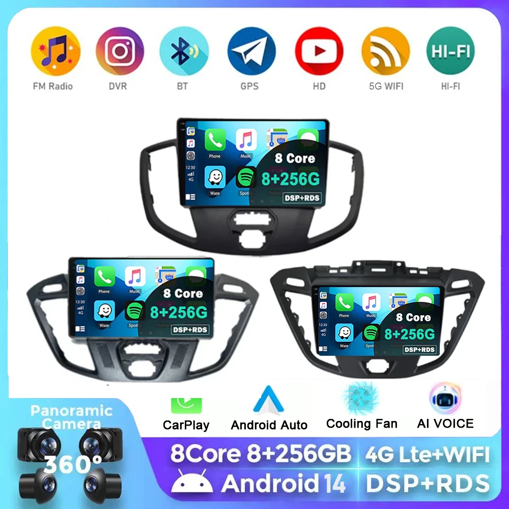 Android 14 For Ford Tourneo Custom 1 I Transit 2012-2021Qualcomm Snapdragon Navigation 4G Multimedia Player Auto Carplay NO 2DIN