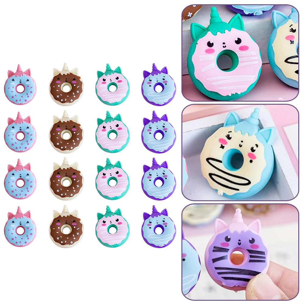 16 Pcs Eraser Donut Erasers Cartoon Kids for Children Stationery Painting Tool Writing Students Cute Convenient