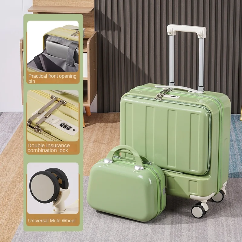 New Front Opening Small Suitcase Multifunctional Luggage 18'' PC Boarding Case Suitcase Set Thickened Trolley Case Rechargeable