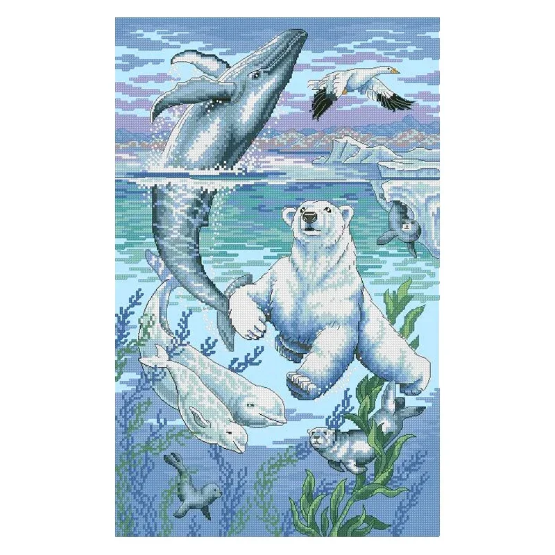 Amishop Gold Collection Lovely Nostalgia Counted Cross Stitch Kit Arctic Antics Dolphins And Polar Bear Dim 35001