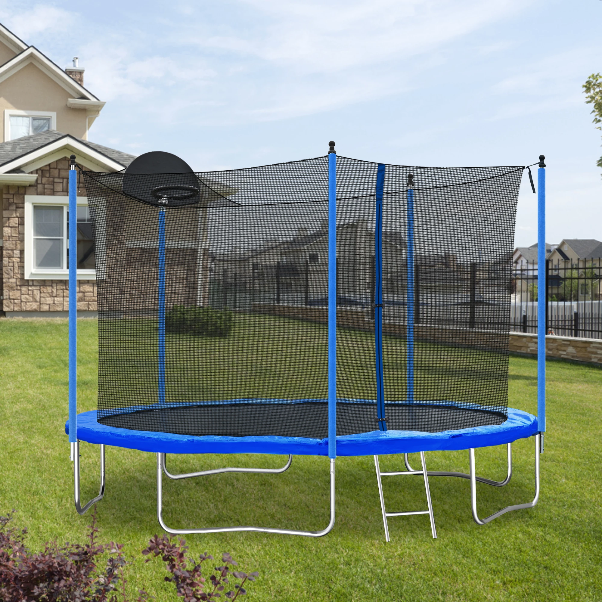 Trampoline for Adults  Kids with Basketball Hoop Outdoor Trampolines  Ladder and Safety Enclosure Net for Kids and adults