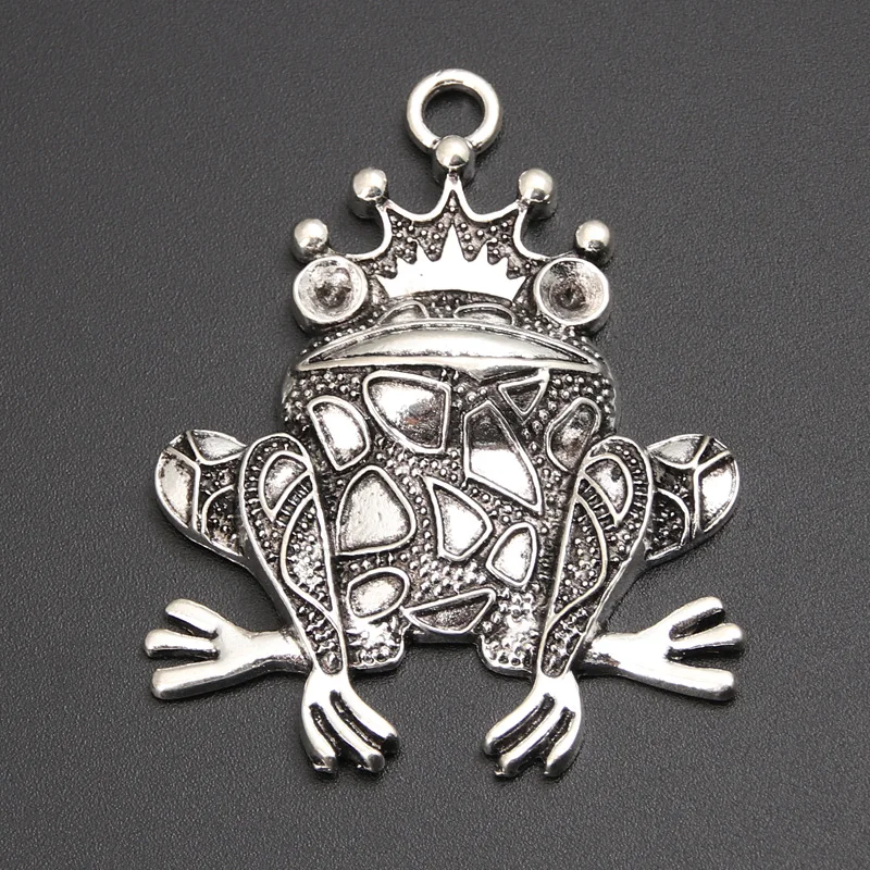 5pcs Silver Color 53x41.5mm Cartoon Frog Charms Animal Pendant For DIY Handmade Metal Alloy Findings Jewelry Making Accessories