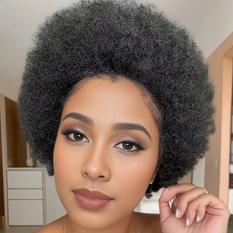 شعر بشري أفريقي قصير مجعد مصنوع آليًا بالكامل للنساء #2