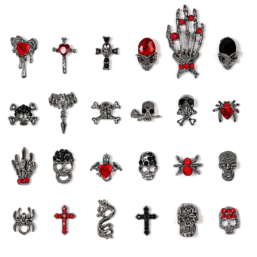 10pc gótico 3d halloween arte do prego decoração acessórios crânio escuro cruz aranha encantos para unhas design manicure decoração suprimentos