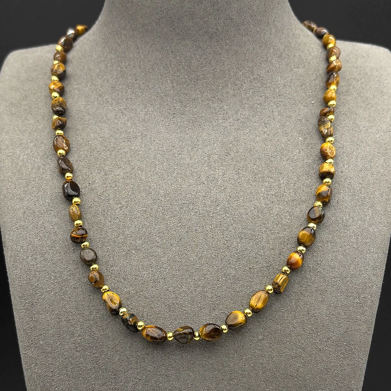 

Vintage Maillard Natural Tiger Eye Stone Choker Necklace Men Male Summer Handmade Geometric Beaded Chains Strand Jewelry Gift