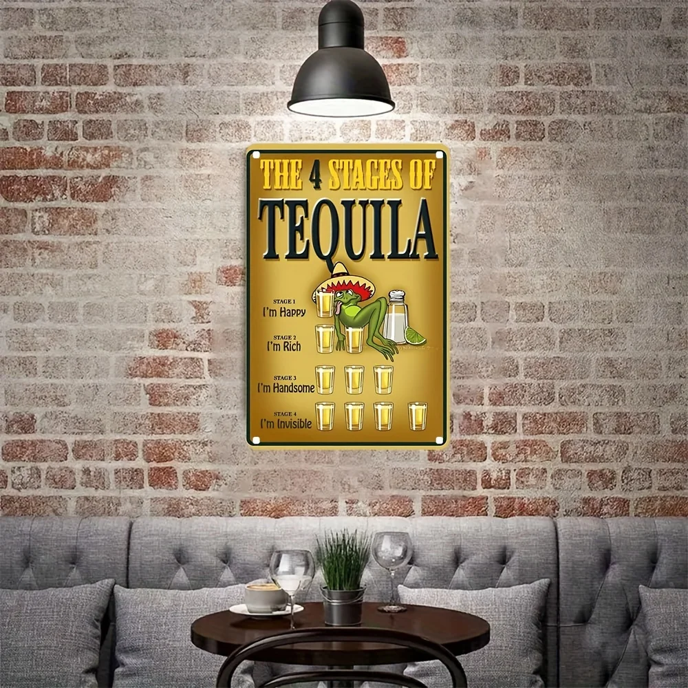 Home Relaxation] Vintage Tequila Stages Metal Wall Sign - Humorous 4-Stage Design, , Wrought Iron, Perfect for Bars and Dec