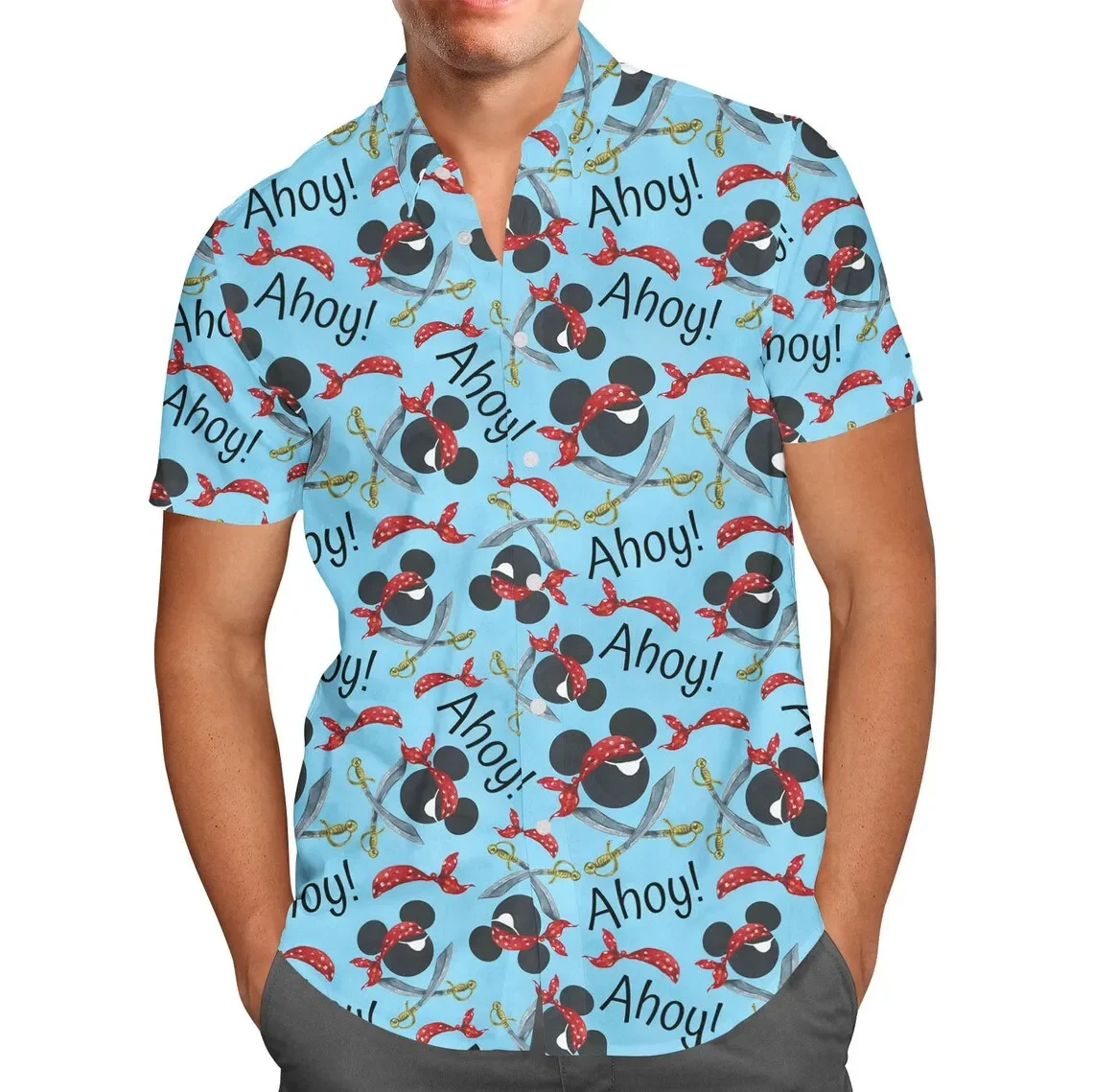 7.5 a mangé de tureAhoy! Chemise hawaïenne à manches courtes pour hommes et femmes, chemise boutonnée, haut de plage vintage, inspiré de Disney Cruise