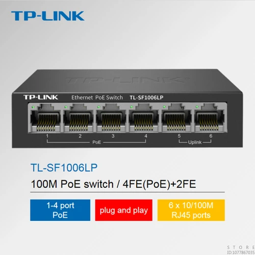 Imagen 1 del producto TP-LINK Conmutador Ethernet PoE 100M 4FE+2FE con fuente de alimentación, monitoreo de red, convertidor de fibra óptica SF1006LP