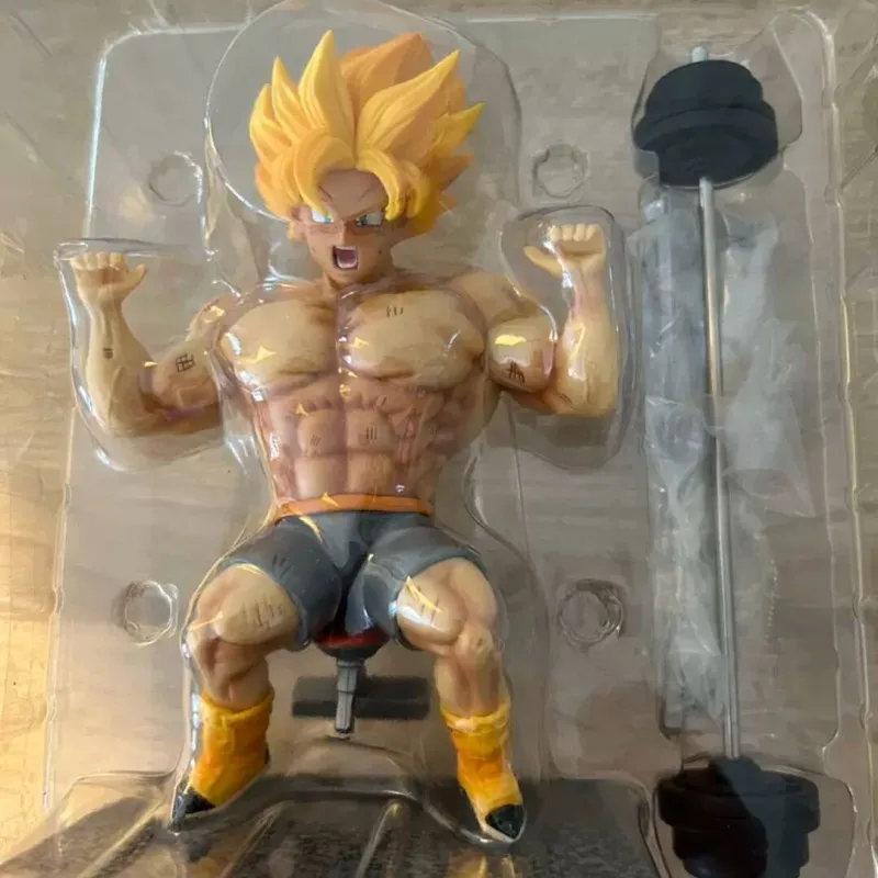 15cm Anime Dragon Ball Fitness Vegeta Boxing Gohan Lift Barbell Goku PVC Action Figures Collection Model Toys Christmas Gift