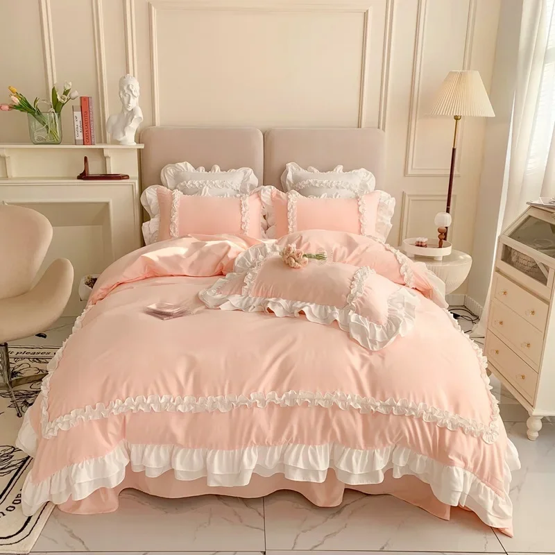 Korean Style Bedding Sets Princess Elegant Lace comforter cover set Duvet Cover Bed for home decor with Sheet and Pillowcases