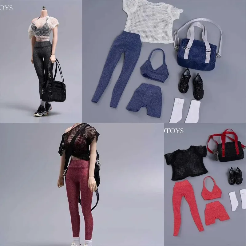 

1/6 Female Soldier High Elastic Yoga Sportswear Suit Clotheswith Shoes Bag Doll for 12 Inch Ph Action Figures Toy Body